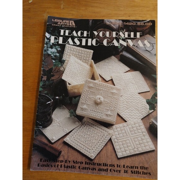 Plastic Canvas Teach Yourself  Leisure Arts Craft Leaflet Booklet Vintage 1420 - Picture 1 of 2